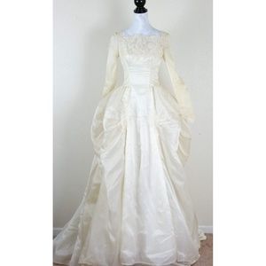 Vintage 50s Champage Wedding Dress Gown Organza S